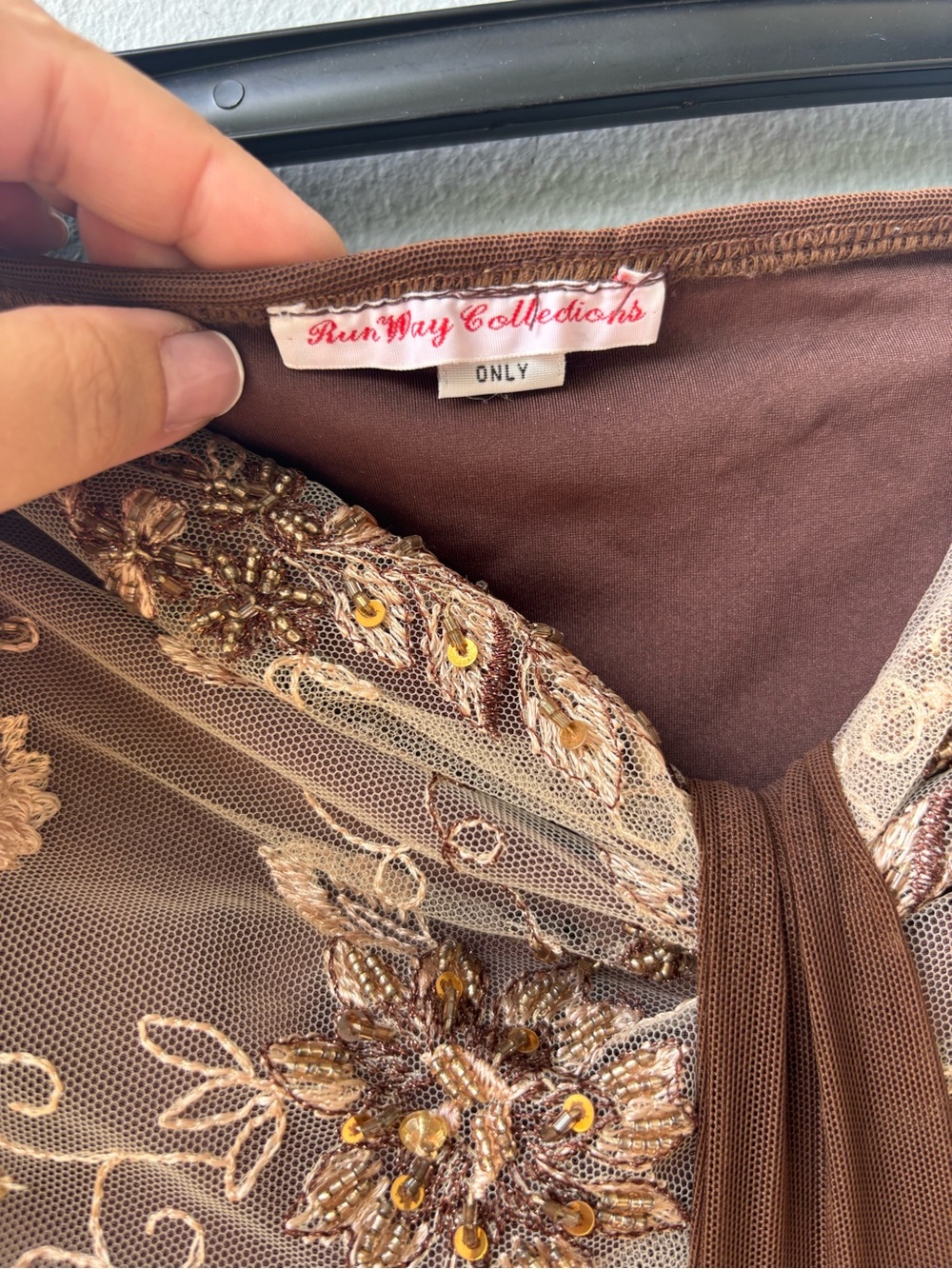 Custom Made Formal Gown | Embroidered Bodice | Brown Chiffon Maxi Dress - Picture 4 of 5